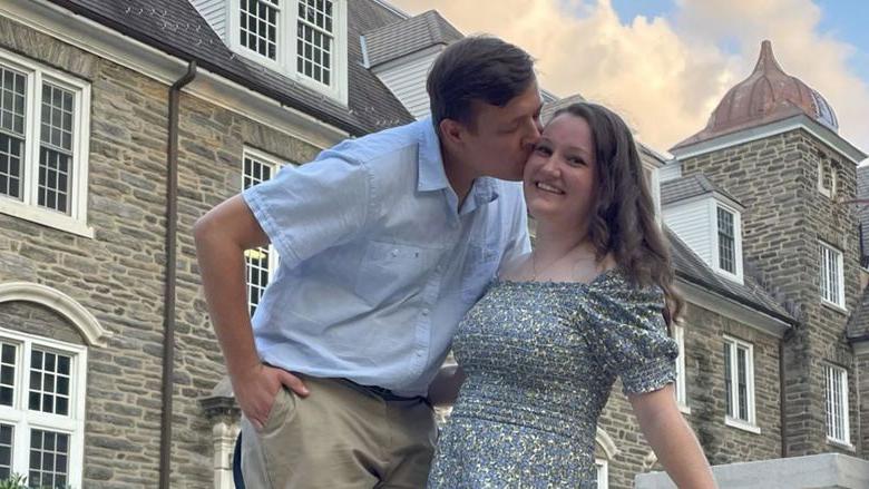 Aly Mullen and Jimmy Link outside of the Sutherland Building at Penn State Abington